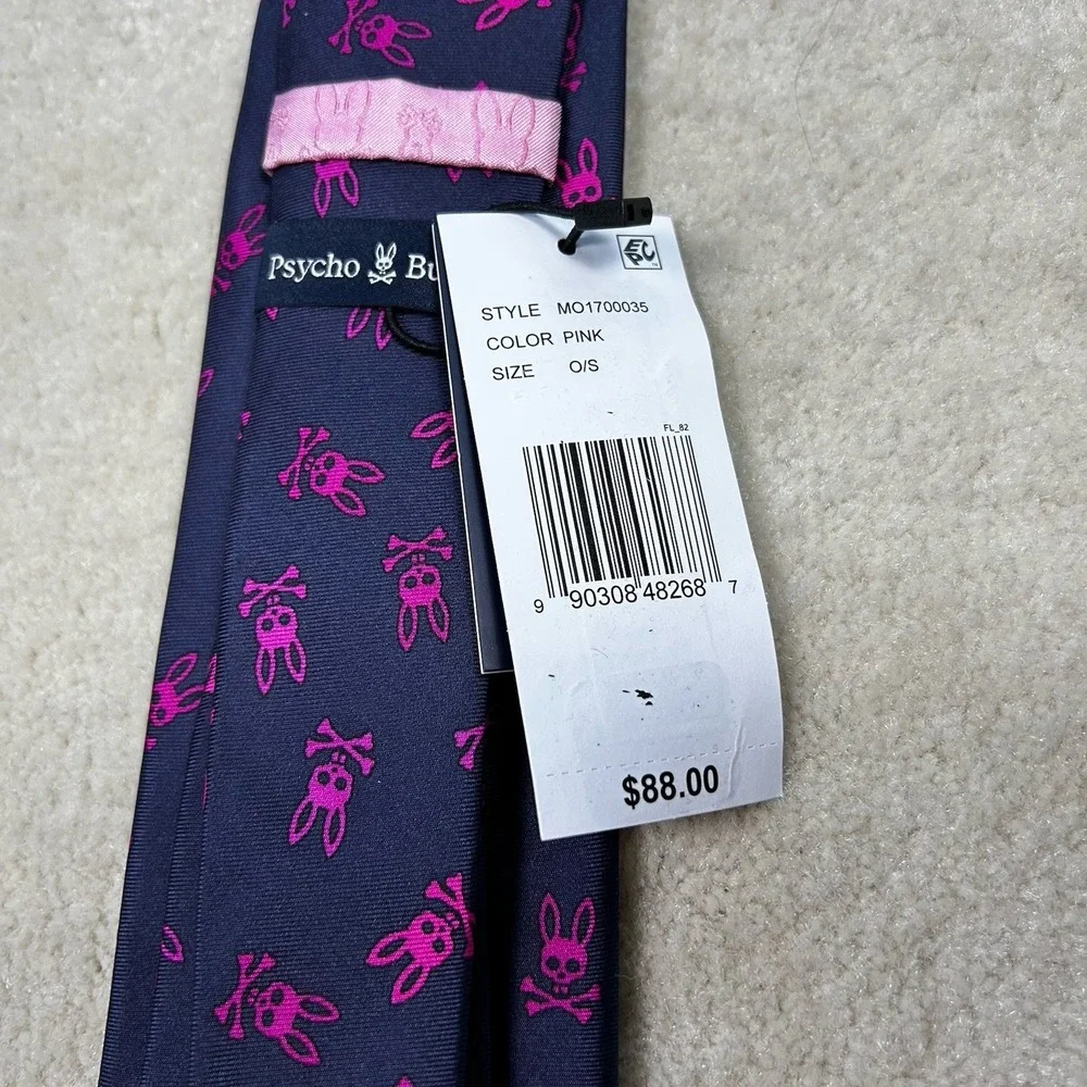 Psycho Bunny Men's 100% Silk Tie Logo All Over Print 58x3 Slim Woven